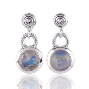 Silver moonstone drop earrings in sterling silver with luminous gemstone design main view