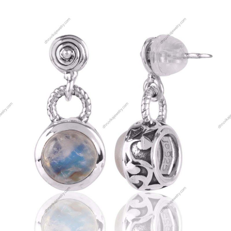 Silver moonstone drop earrings in sterling silver with luminous gemstone design alternate image