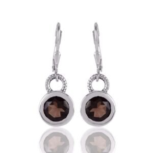 Silver smoky quartz dangle earrings with sterling silver and faceted gemstones main view