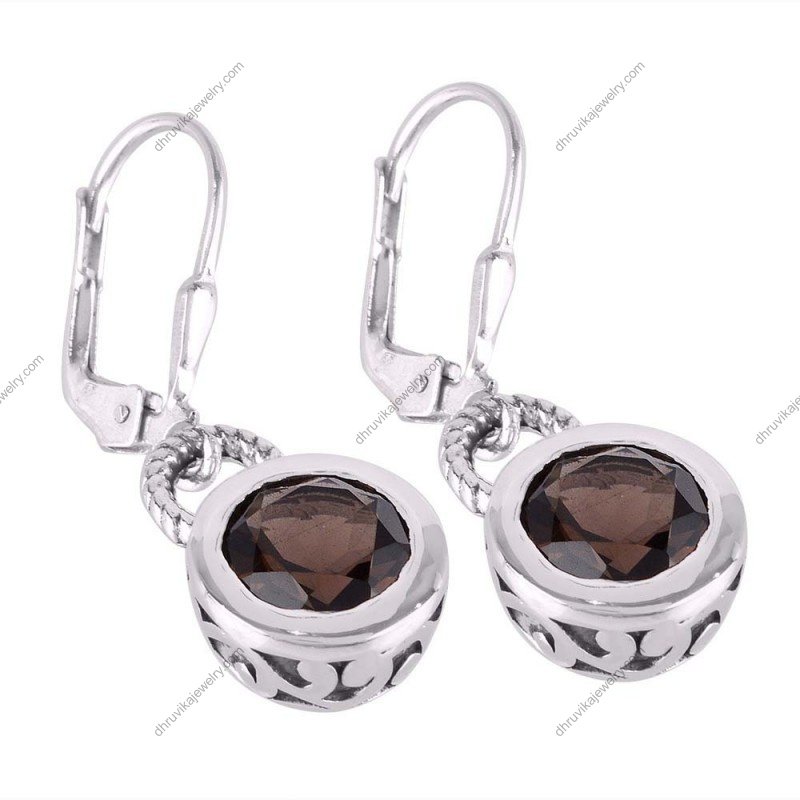 Silver smoky quartz dangle earrings with sterling silver and faceted gemstones alternate image