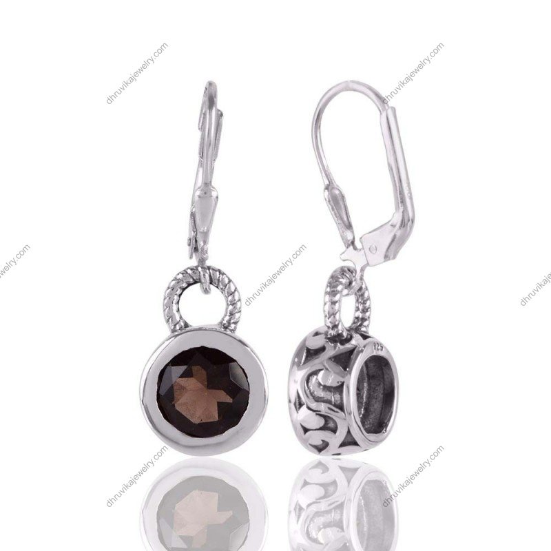Silver smoky quartz dangle earrings with sterling silver and faceted gemstones view1