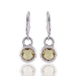 Silver lemon quartz drop earrings with faceted gemstones and lever-back closure main view