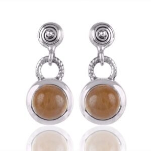 Silver citrine drop earrings with handcrafted gemstone setting, elegant and timeless design main view