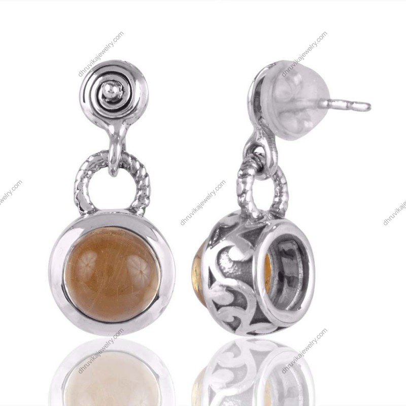 Silver citrine drop earrings with handcrafted gemstone setting, elegant and timeless design view1