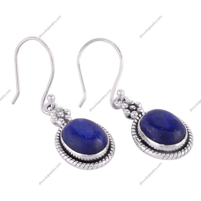 Sterling silver lapis lazuli dangle earrings with intricate detailing and deep blue gemstone alternate image