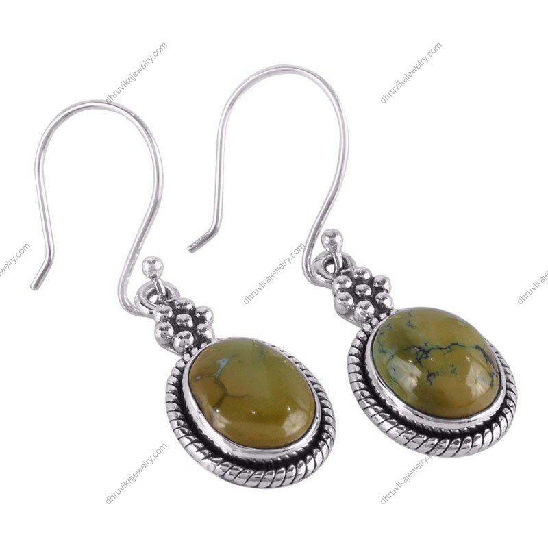 Sterling silver green turquoise dangle earrings, handcrafted boho chic jewelry alternate image