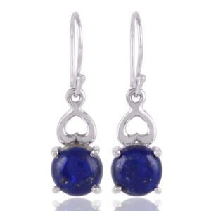 Sterling silver lapis lazuli dangle earrings with heart design main view