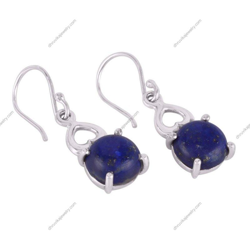 Sterling silver lapis lazuli dangle earrings with heart design alternate image
