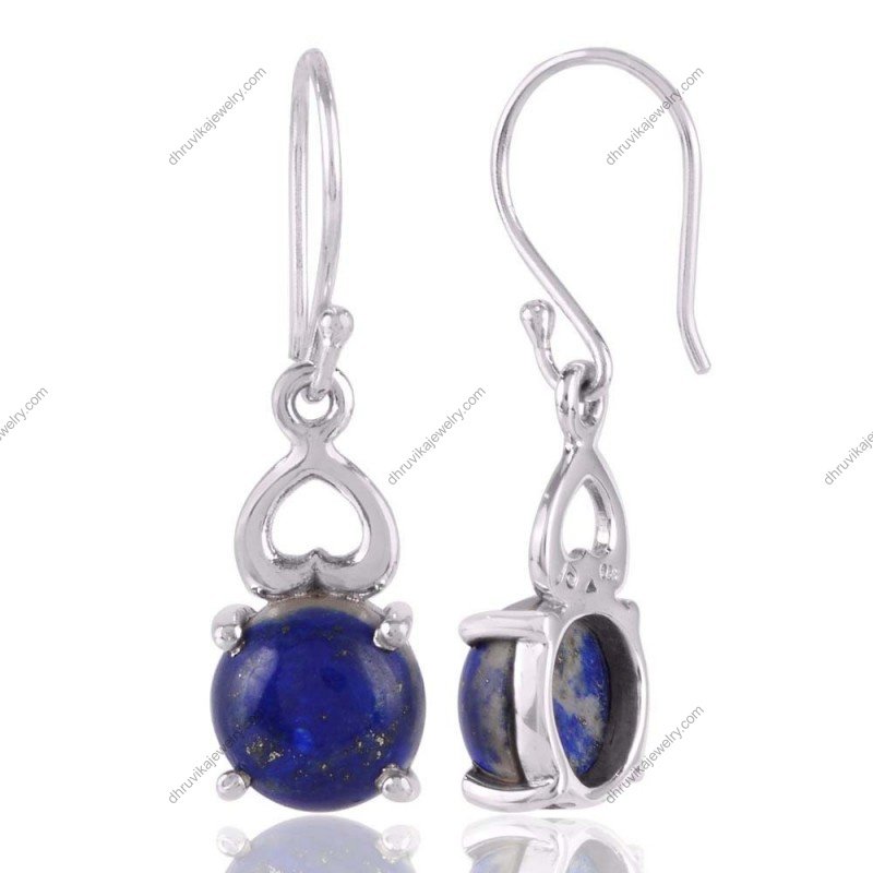 Sterling silver lapis lazuli dangle earrings with heart design view1