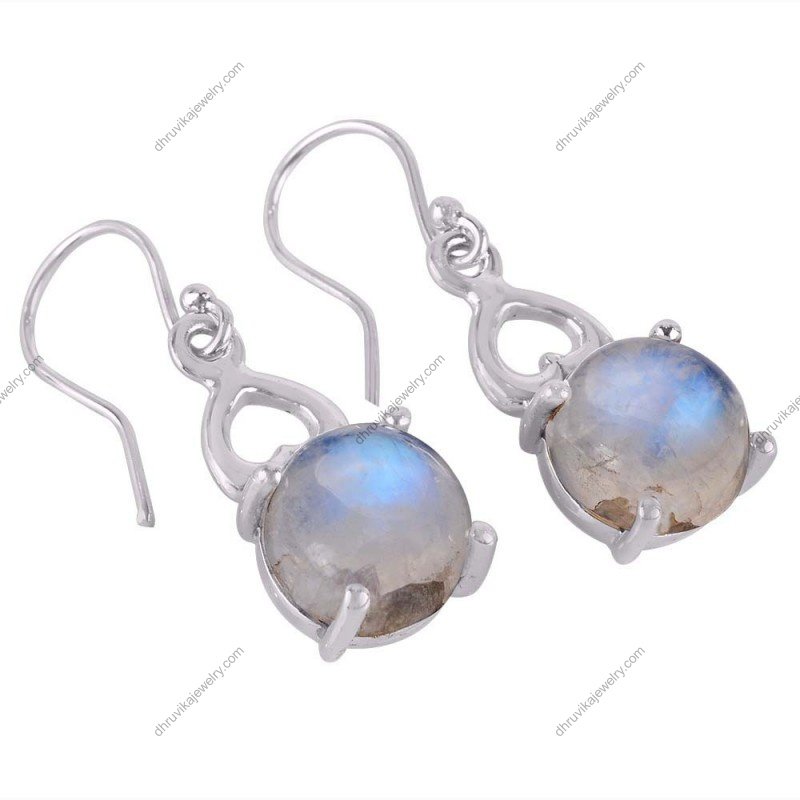 Silver moonstone dangle earrings with heart-shaped sterling silver detailing alternate image