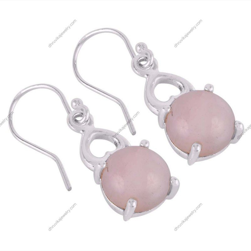 Elegant silver rose quartz heart dangle earrings with sterling silver heart design alternate image