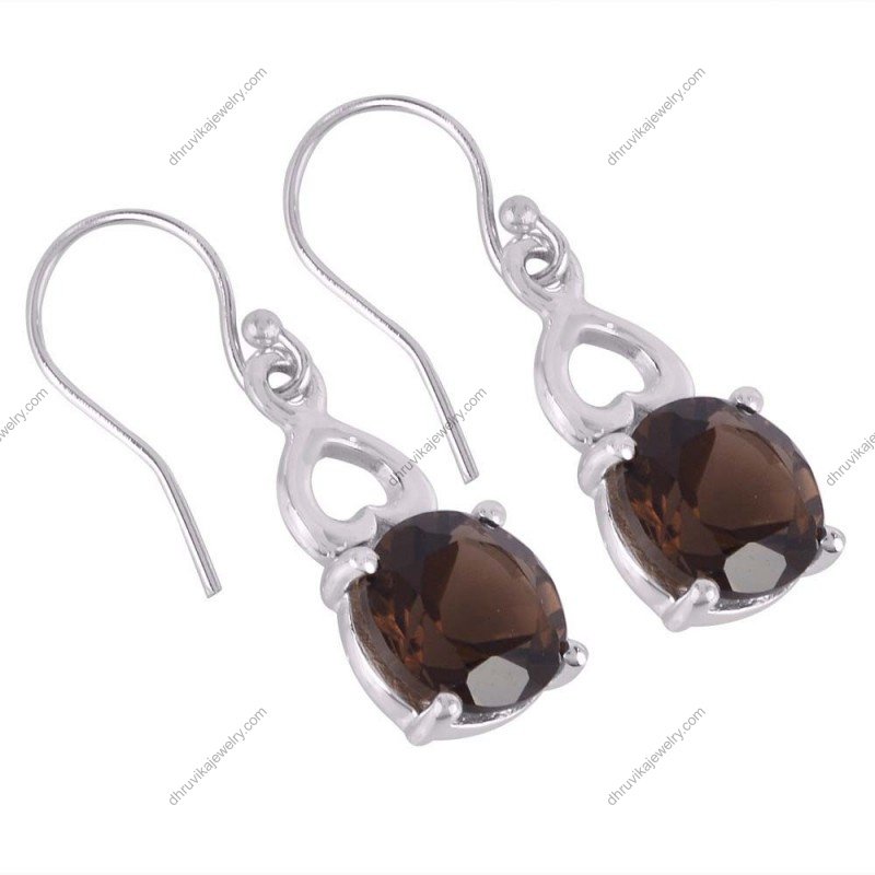 Silver smoky quartz earrings with heart accents in sterling silver setting alternate image