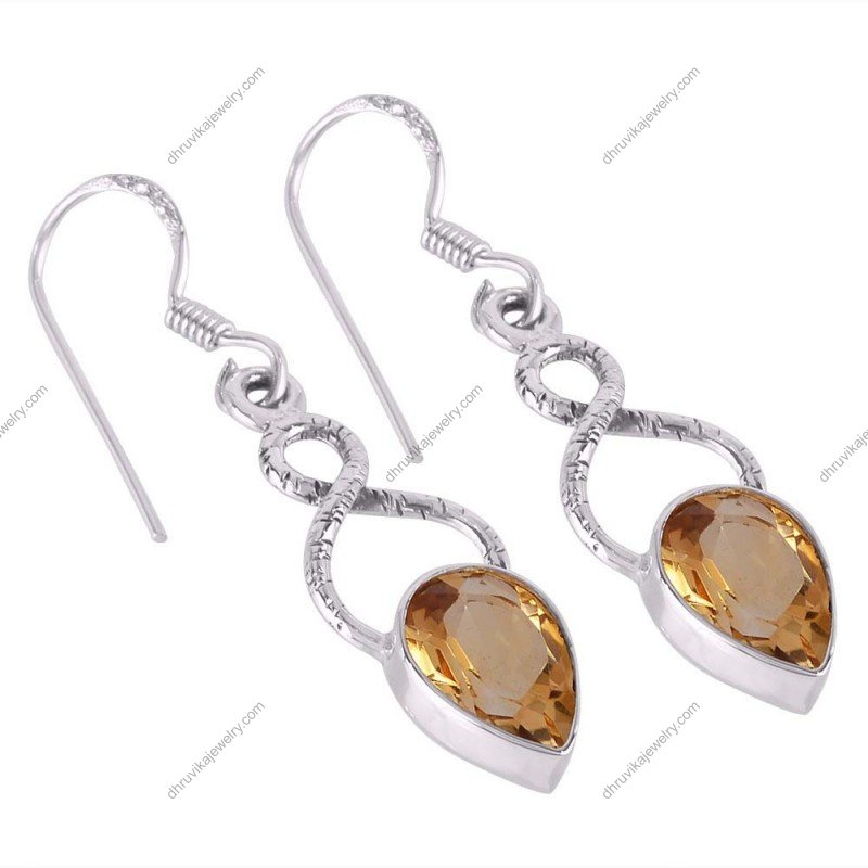 Silver citrine drop earrings with infinity design in sterling silver alternate image