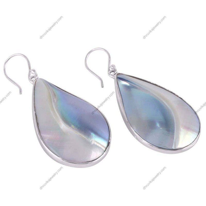 Silver mother of pearl teardrop earrings in sterling silver setting alternate image