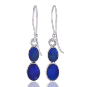 Handmade Lapis Lazuli dangle earrings in sterling silver with deep blue gemstones main view