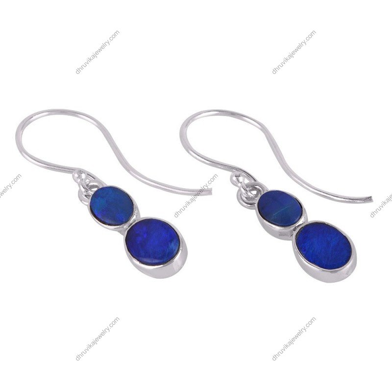 Handmade Lapis Lazuli dangle earrings in sterling silver with deep blue gemstones alternate image