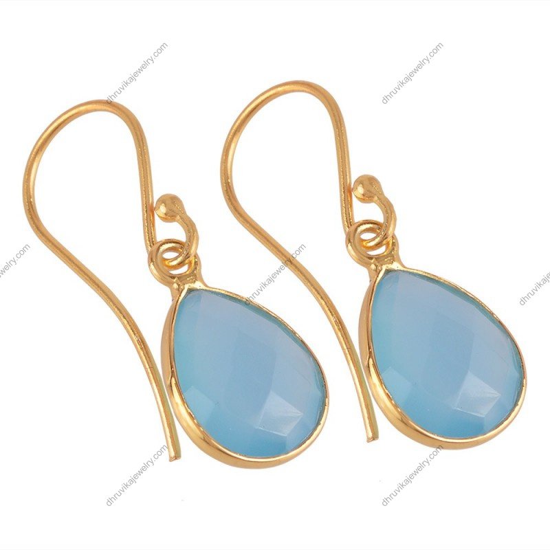 Elegant silver drop earrings with blue chalcedony, handcrafted in sterling silver for a refined look alternate image