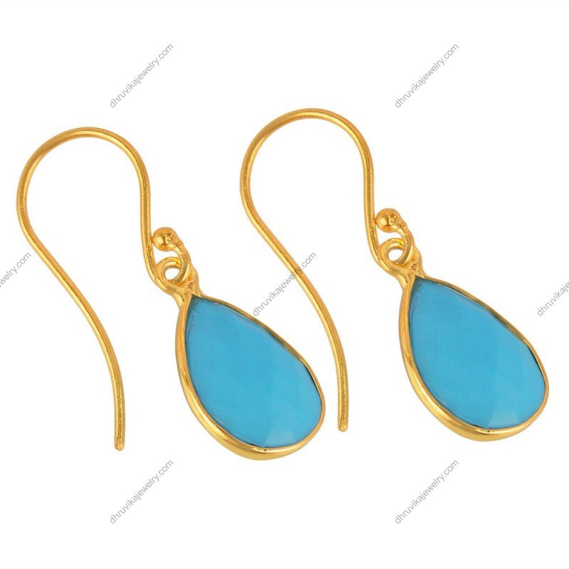 silver turquoise teardrop earrings in sterling silver setting, handcrafted elegant jewelry alternate image