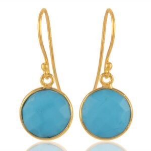 Elegant turquoise dangle earrings in gold-plated silver with round gemstones main view