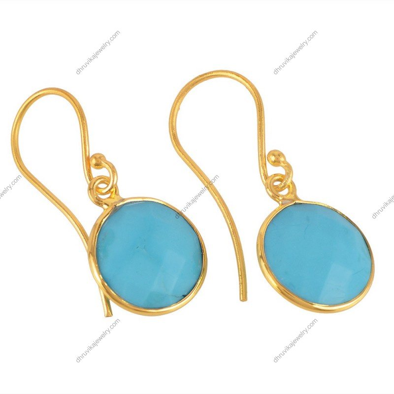 Elegant turquoise dangle earrings in gold-plated silver with round gemstones alternate image