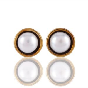 Elegant silver pearl stud earrings in sterling silver bezel setting main view