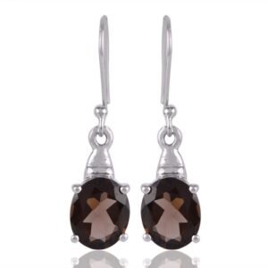 Silver smoky quartz dangle earrings in sterling silver with oval gemstones main view