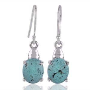 Handcrafted silver turquoise dangle earrings with oval gemstones set in sterling silver main view