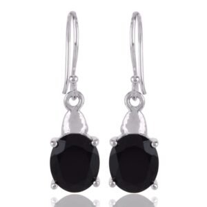 black onyx sterling silver drop earrings with hook closure main view