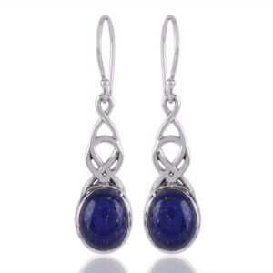 Sterling silver Celtic knot lapis lazuli dangle earrings with deep blue gemstones main view