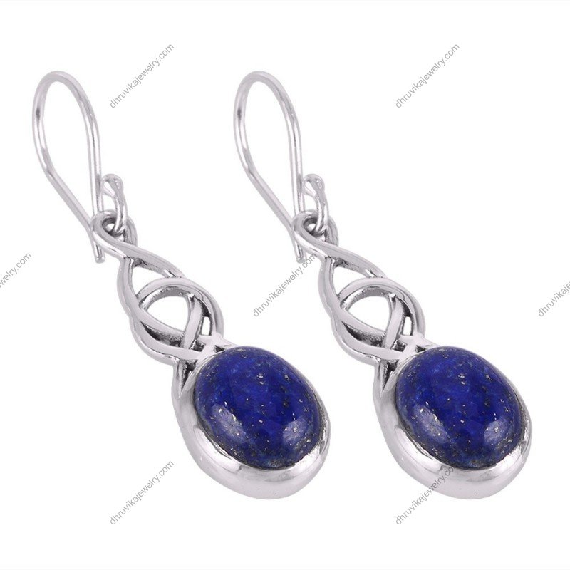 Sterling silver Celtic knot lapis lazuli dangle earrings with deep blue gemstones alternate image
