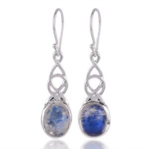 Sterling silver moonstone drop earrings with Celtic-inspired design main view