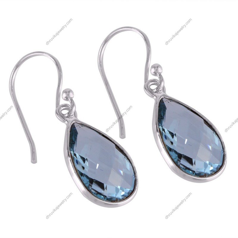 Silver blue topaz teardrop earrings in sterling silver with pear-cut gemstone alternate image