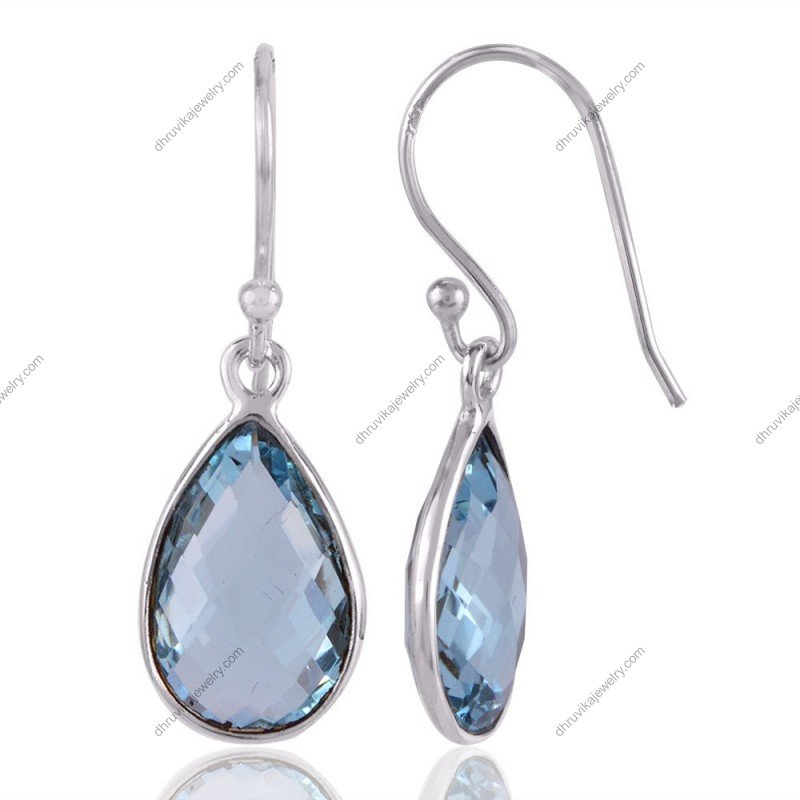 Silver blue topaz teardrop earrings in sterling silver with pear-cut gemstone view1