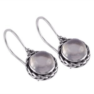 Sterling silver moonstone earrings with braided design and lever-back closure main view