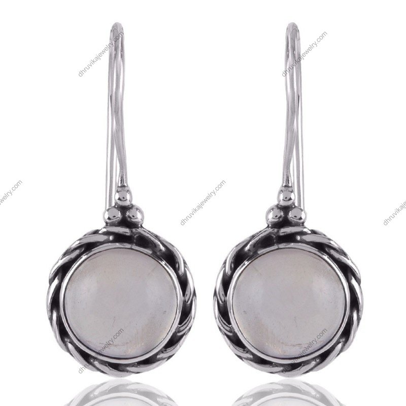 Sterling silver moonstone earrings with braided design and lever-back closure alternate image