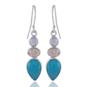 Sterling silver turquoise and moonstone dangle earrings with a boho-chic design main view