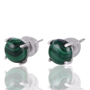 Silver malachite stud earrings with sterling silver setting main view