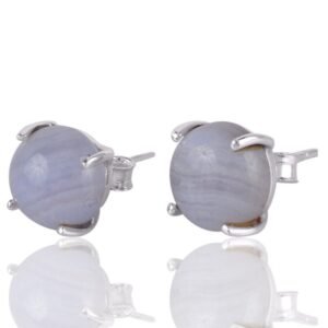 Silver blue lace agate stud earrings in sterling silver prong setting main view