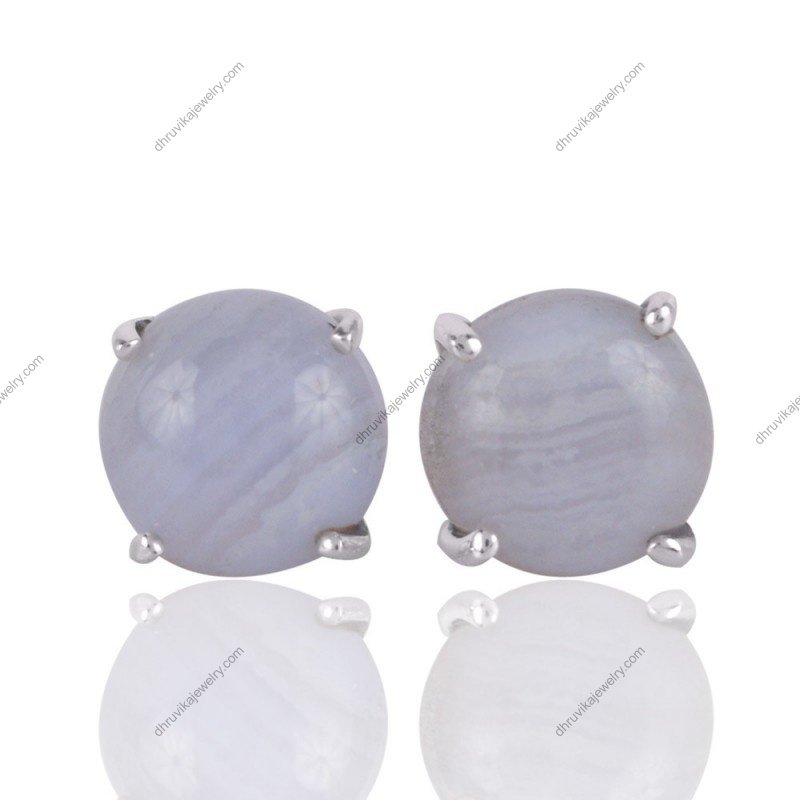 Silver blue lace agate stud earrings in sterling silver prong setting alternate image