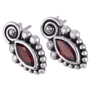 Sterling silver garnet stud earrings with vintage design and marquise-cut gemstones main view