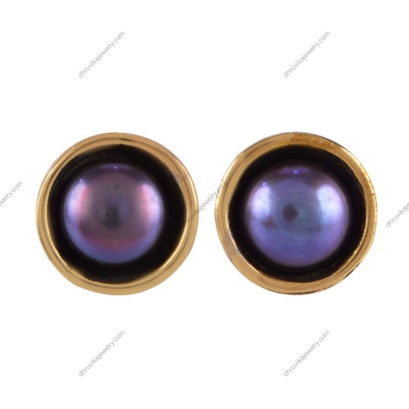 Silver pearl stud earrings with black pearls and gold accents, elegant and timeless design alternate image