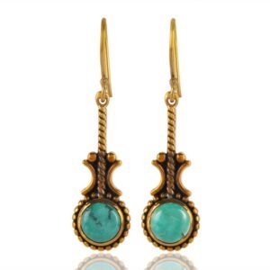 Vintage silver turquoise dangle earrings with intricate antique-style detailing main view