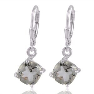 Elegant green amethyst earrings in sterling silver with cushion-cut gemstones main view