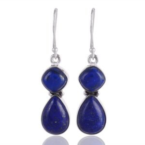 Handcrafted sterling silver lapis lazuli drop earrings with natural blue gemstones main view