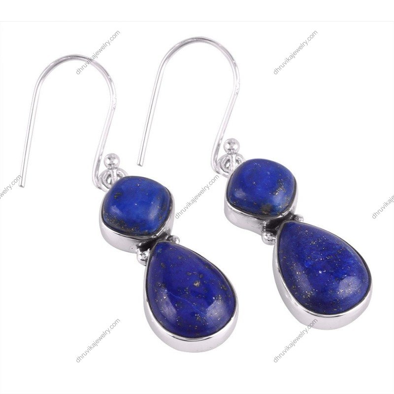 Handcrafted sterling silver lapis lazuli drop earrings with natural blue gemstones alternate image