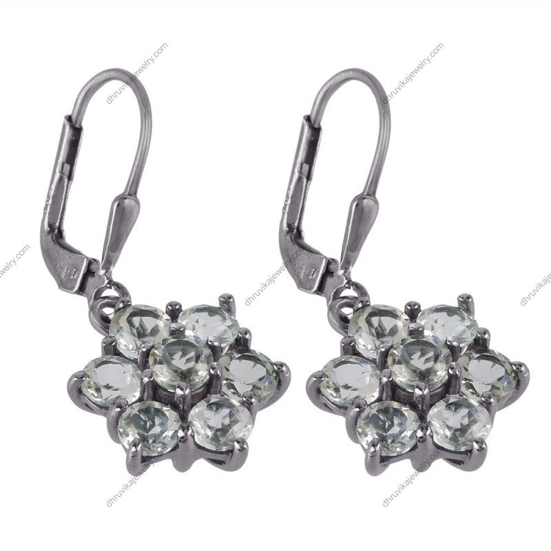 Green amethyst drop earrings in floral design with sterling silver lever-back clasps alternate image