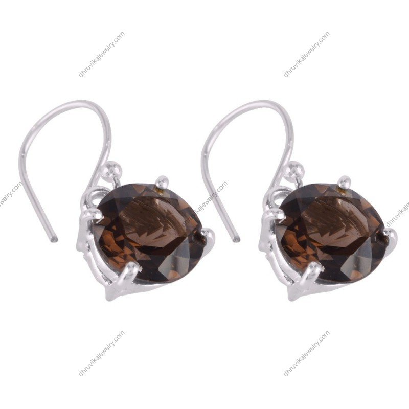 Elegant silver smoky quartz dangle earrings in sterling silver setting alternate image