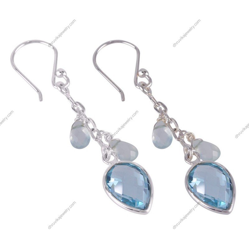 Sterling silver blue topaz drop earrings with faceted gemstones alternate image