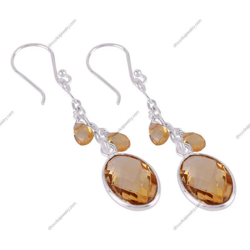 Silver citrine dangle earrings with faceted gemstones in sterling silver alternate image