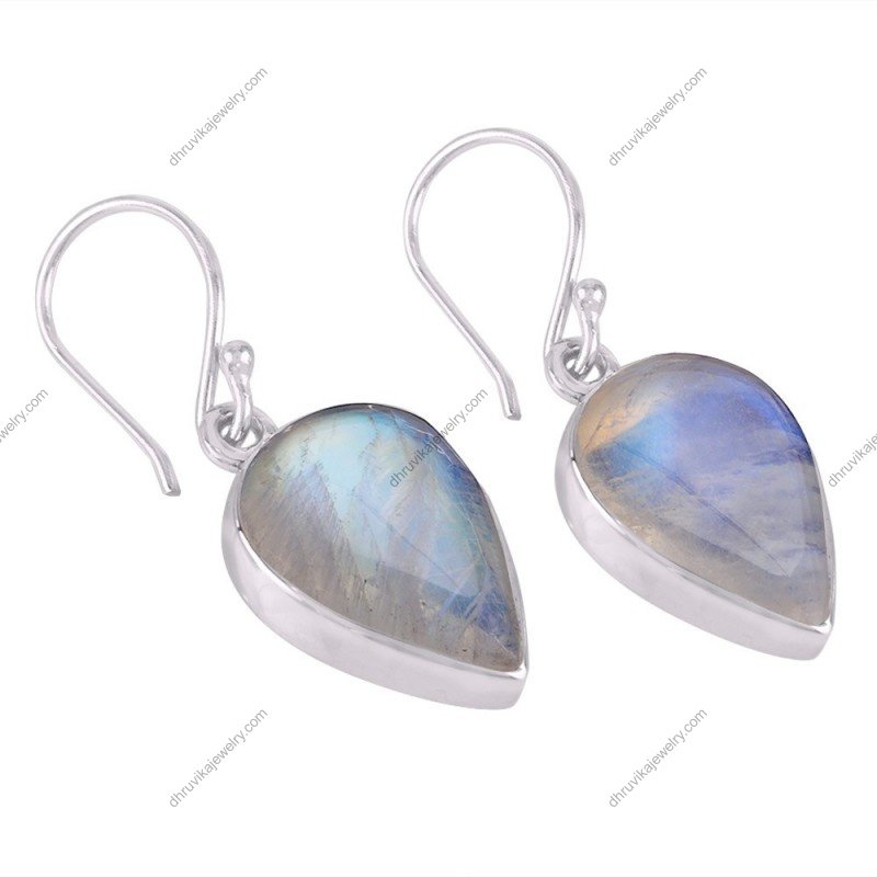 Sterling silver moonstone drop earrings with pear-shaped gemstones and elegant design alternate image